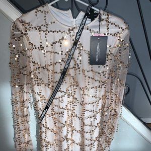 PRETTYLITTLETHING Sequin Dress - Gold + White